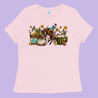Rodeo Cowboy Coffee Cups Ladies Tee Designed By Oliviacreatesart