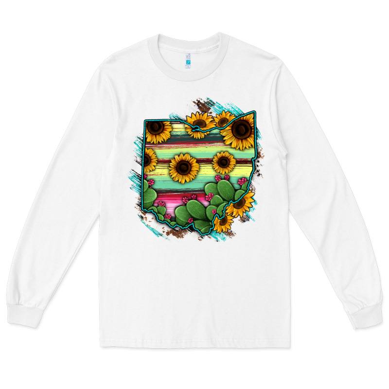 Ohio Map Sunflower Cactus Serape Long Sleeve Tee by RanaPortraitStore | Teevron