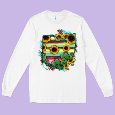 Ohio Map Sunflower Cactus Serape Long Sleeve Tee Designed By Ranaportraitstore