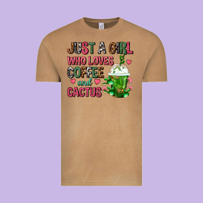 Just A Girl Who Loves Coffee And Cactus Frappe Vintage Tee Designed By Fadigitalartstudio