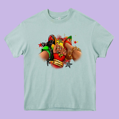 Juneteenth Sneaker And Heel Afro Woman Heavy Core Tee Designed By Ranaportraitstore
