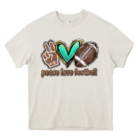 Cream Peace love football Heavy Core Tee - HowdyJamesFarm