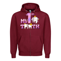 Burgundy my first tooth with teeth for girls Zipper Hoodie - AdoDesignShop