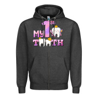 Charcoal Heather my first tooth with teeth for girls Zipper Hoodie - AdoDesignShop