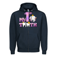 Navy my first tooth with teeth for girls Zipper Hoodie - AdoDesignShop