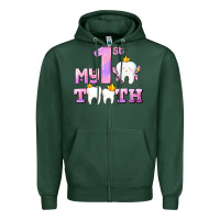 Sports Green my first tooth with teeth for girls Zipper Hoodie - AdoDesignShop