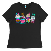 Black tie dye coffee cups Ladies Tee - OliviaCreatesArt