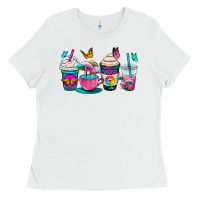 White tie dye coffee cups Ladies Tee - OliviaCreatesArt