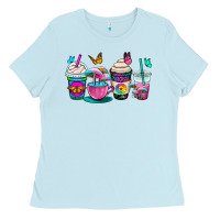 Baby Blue tie dye coffee cups Ladies Tee - OliviaCreatesArt