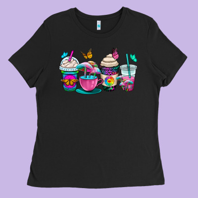 Tie Dye Coffee Cups Ladies Tee Designed By Oliviacreatesart
