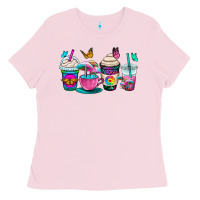 Bubblegum Pink tie dye coffee cups Ladies Tee - OliviaCreatesArt