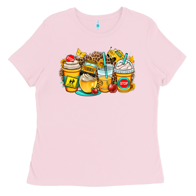 School Bus Coffee Cups Ladies Tee by OliviaCreatesArt | Teevron