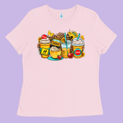 School Bus Coffee Cups Ladies Tee Designed By Oliviacreatesart