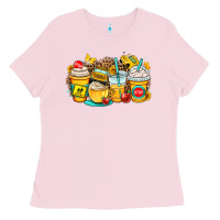 Bubblegum Pink school bus coffee cups Ladies Tee - OliviaCreatesArt