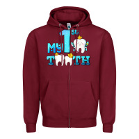 Burgundy my first tooth with teeth Zipper Hoodie - AdoDesignShop