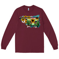Burgundy Oklahoma Map Sunflower Cactus Serape Long Sleeve Tee - RanaPortraitStore