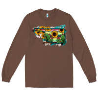Chestnut Oklahoma Map Sunflower Cactus Serape Long Sleeve Tee - RanaPortraitStore