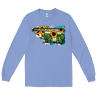 Colony Blue Oklahoma Map Sunflower Cactus Serape Long Sleeve Tee - RanaPortraitStore