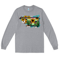 Heather Grey Oklahoma Map Sunflower Cactus Serape Long Sleeve Tee - RanaPortraitStore