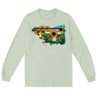 Matcha Oklahoma Map Sunflower Cactus Serape Long Sleeve Tee - RanaPortraitStore