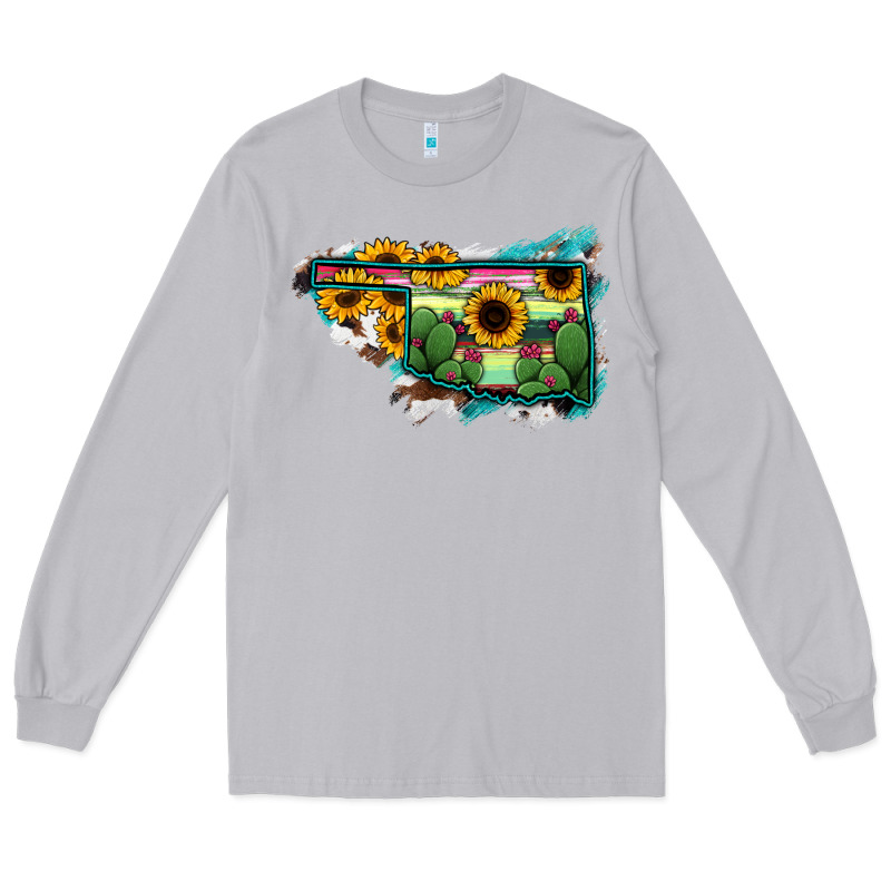 Oklahoma Map Sunflower Cactus Serape Long Sleeve Tee by RanaPortraitStore | Teevron