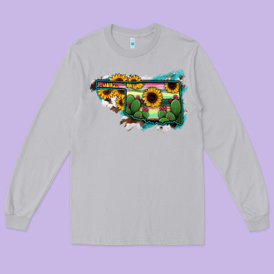 Oklahoma Map Sunflower Cactus Serape Long Sleeve Tee Designed By Ranaportraitstore