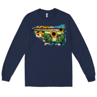 Navy Oklahoma Map Sunflower Cactus Serape Long Sleeve Tee - RanaPortraitStore