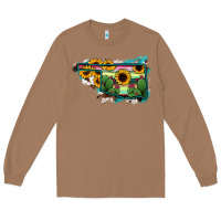 Toasted Coconut Oklahoma Map Sunflower Cactus Serape Long Sleeve Tee - RanaPortraitStore