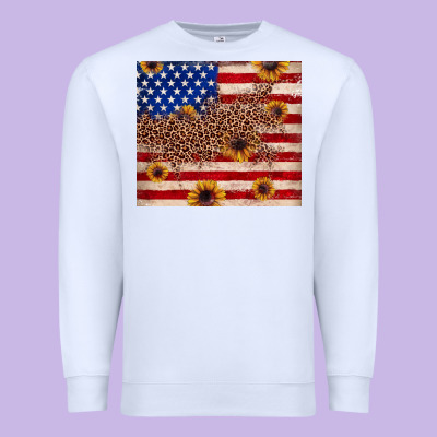 American Flag Leopard Sunflower Premium Sweatshirt Designed By Jahusdesignshop