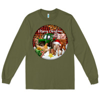 Army Green Merry Christmas Farm Animals Long Sleeve Tee - FaDigitalArtStudio