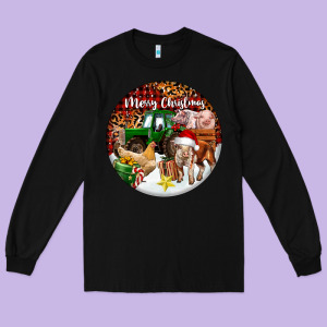 Merry Christmas Farm Animals Long Sleeve Tee Designed By Fadigitalartstudio