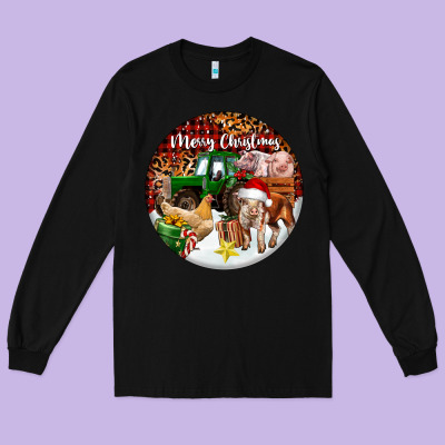 Merry Christmas Farm Animals Long Sleeve Tee Designed By Fadigitalartstudio