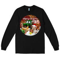 Black Merry Christmas Farm Animals Long Sleeve Tee - FaDigitalArtStudio