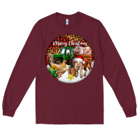 Burgundy Merry Christmas Farm Animals Long Sleeve Tee - FaDigitalArtStudio