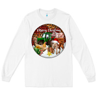 White Merry Christmas Farm Animals Long Sleeve Tee - FaDigitalArtStudio