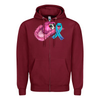 Burgundy cowboy hat and cancer ribbon Zipper Hoodie - AdoDesignShop