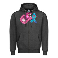 Charcoal Heather cowboy hat and cancer ribbon Zipper Hoodie - AdoDesignShop