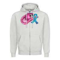 Dove Grey cowboy hat and cancer ribbon Zipper Hoodie - AdoDesignShop