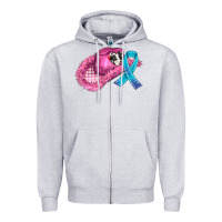 Heather Grey cowboy hat and cancer ribbon Zipper Hoodie - AdoDesignShop