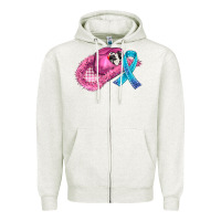 Oatmeal Heather cowboy hat and cancer ribbon Zipper Hoodie - AdoDesignShop