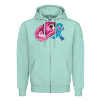 Seafoam cowboy hat and cancer ribbon Zipper Hoodie - AdoDesignShop