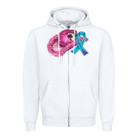 White cowboy hat and cancer ribbon Zipper Hoodie - AdoDesignShop