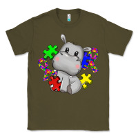Army Green autism hippopotamus Classic Tee - CowGirlArtShop