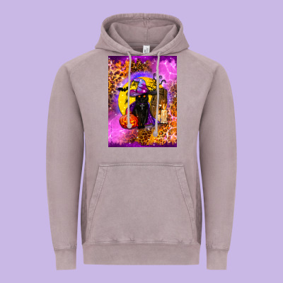 Witchy Cat Vintage Hoodie Designed By Bundleandbundleshop