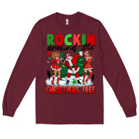 Burgundy Rockin Around The Christmas Tree Long Sleeve Tee - FaDigitalArtStudio