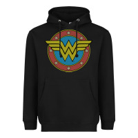 Black Wonder Woman Vintage Emblem Heavyweight Hoodie - maiPhamDesign