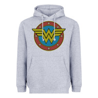Heather Grey Wonder Woman Vintage Emblem Heavyweight Hoodie - maiPhamDesign