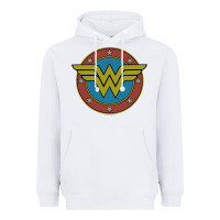 White Wonder Woman Vintage Emblem Heavyweight Hoodie - maiPhamDesign