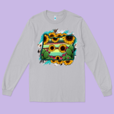 Oregon Map Sunflower Cactus Serape Long Sleeve Tee Designed By Ranaportraitstore