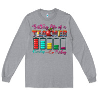 Heather Grey battery life of a teacher Long Sleeve Tee - BundleAndBundleShop